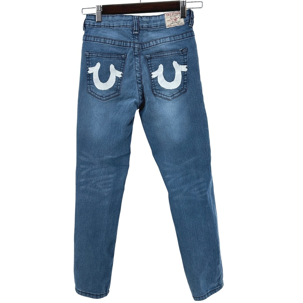True Religion Girls LG 12 Blue Skinny Jeans Med Wash High Rise Stretch Logo - Picture 3 of 12